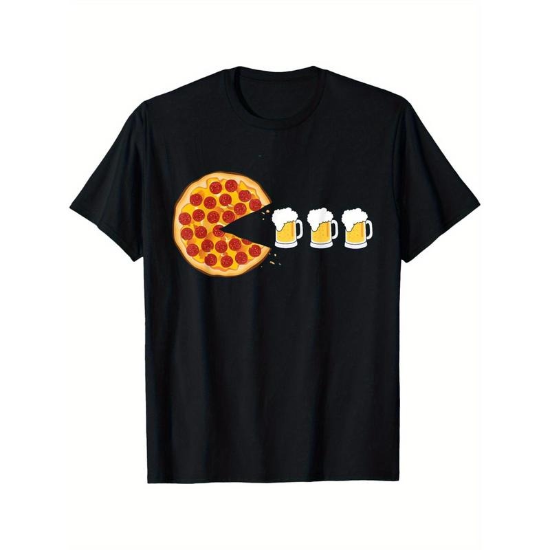 Summer Comfortable Casual Short Sleeve Pepperoni Pizza Chomping Draft Beer Funny Pizza T-Shirt Made in USA Hoodie, Sweatshirt