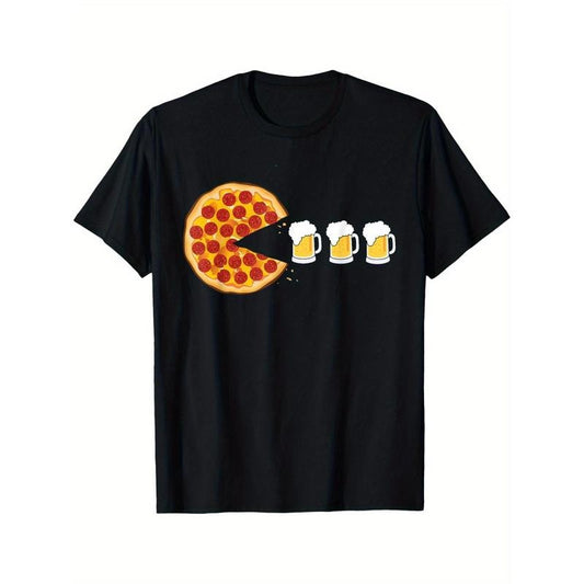 Summer Comfortable Casual Short Sleeve Pepperoni Pizza Chomping Draft Beer Funny Pizza T-Shirt Made in USA Hoodie, Sweatshirt