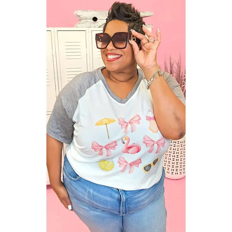 Summer Coquette Bows Graphic V-Neck T-Shirts, Hoodie, Sweatshirt | WearSparks.com