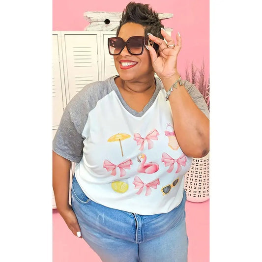 Summer Coquette Bows Graphic V-Neck T-Shirts, Hoodie, Sweatshirt | WearSparks.com