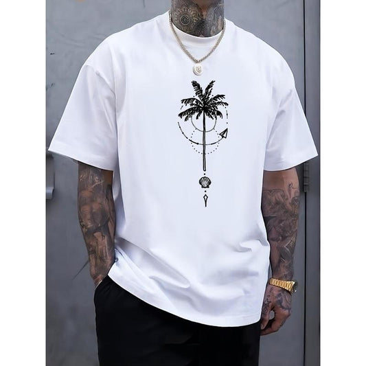 Summer Essential: Men's Crew Neck Short Sleeve Coconut Tree Graphic Print Tees, Comfortable Versatile Top for Outdoor...