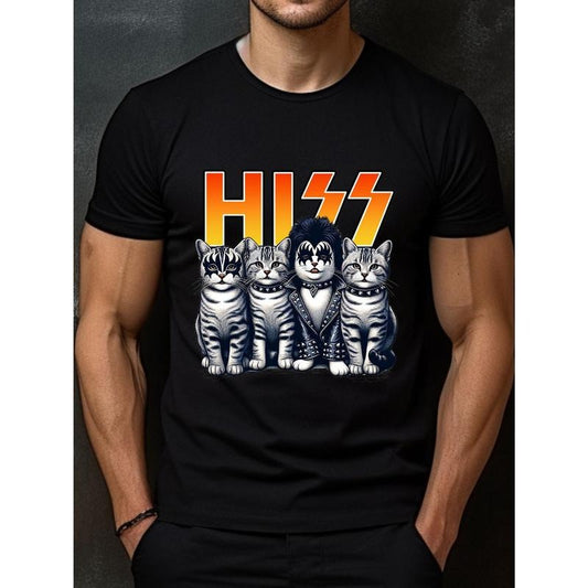 Summer Essential Graphic Tee - Men's Short Sleeve Cotton Shirt - Ultra-Comfortable, Bold Funny Cat Design, Perfect for...
