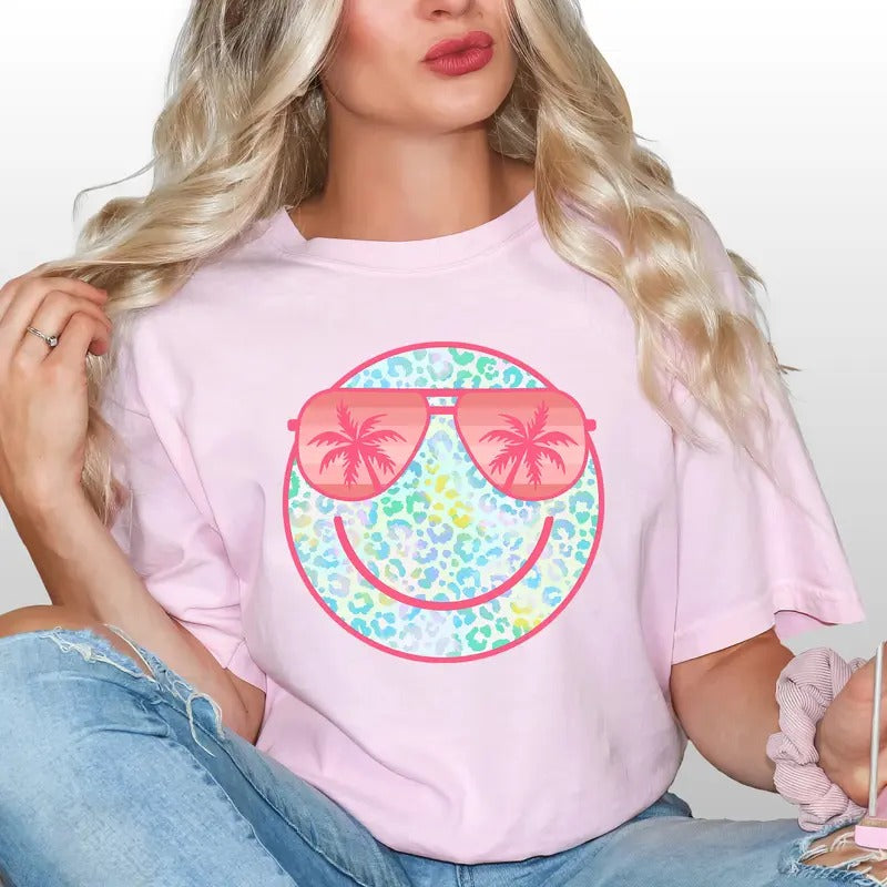 Summer Smile Face Shirt, Happy Face Summer Graphic Printed Tee, Feral Girl Summer Unhinged Shirt, Feral Human T-shirt,...