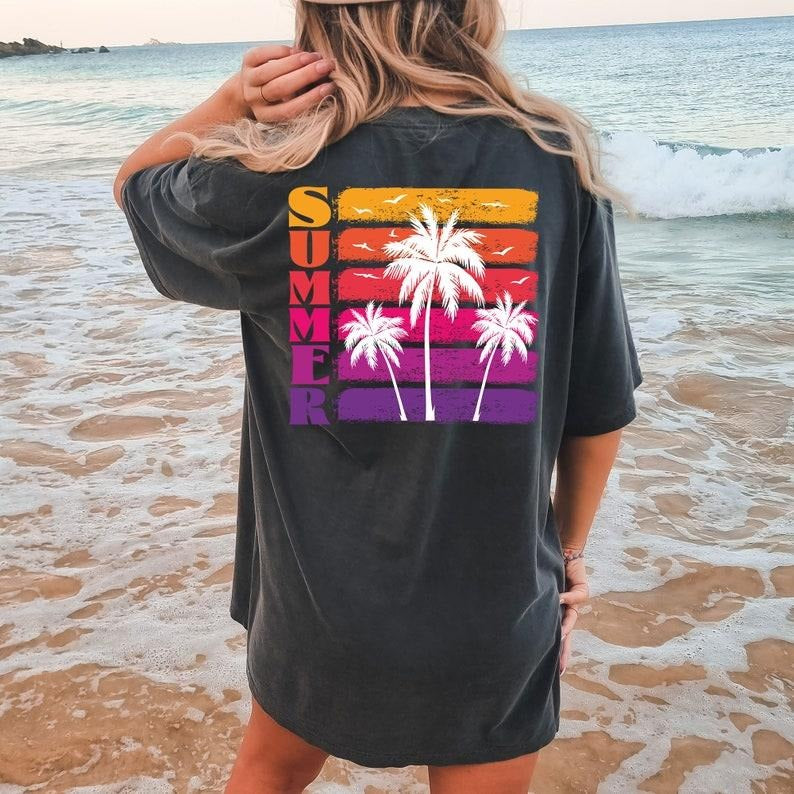 Summer T Shirt, Palm Trees and Sunset Shirt, Summer Beach Hoodie,, Summer T Shirt Design, Print or Sublimation Sweatshirt