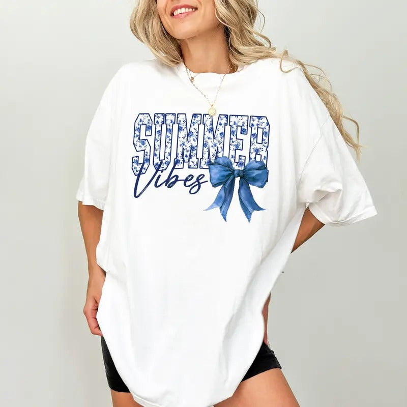 Summer Vibes Comfort Colors Shirt, Coquette Summer T-shirt, Holiday Graphic Tee, Summer Vacation Clothing, Gift For Her...