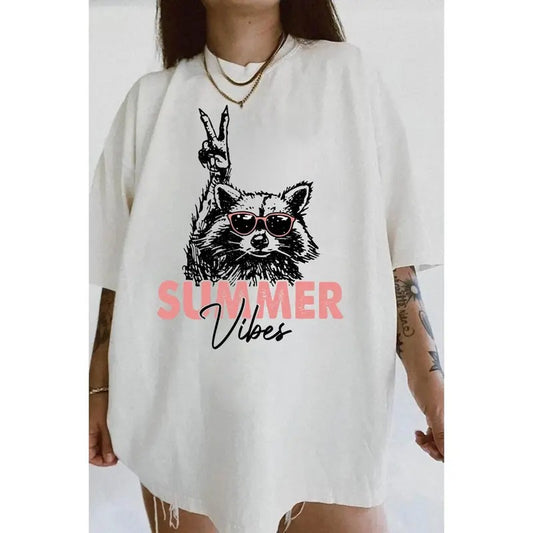 Summer Vibes Raccoon Tee For Women, Raccoon Lovers, Raccon Tee, Oversized Tee, Raccoon Gift Casual Comfort Hoodie, Sweatshirt