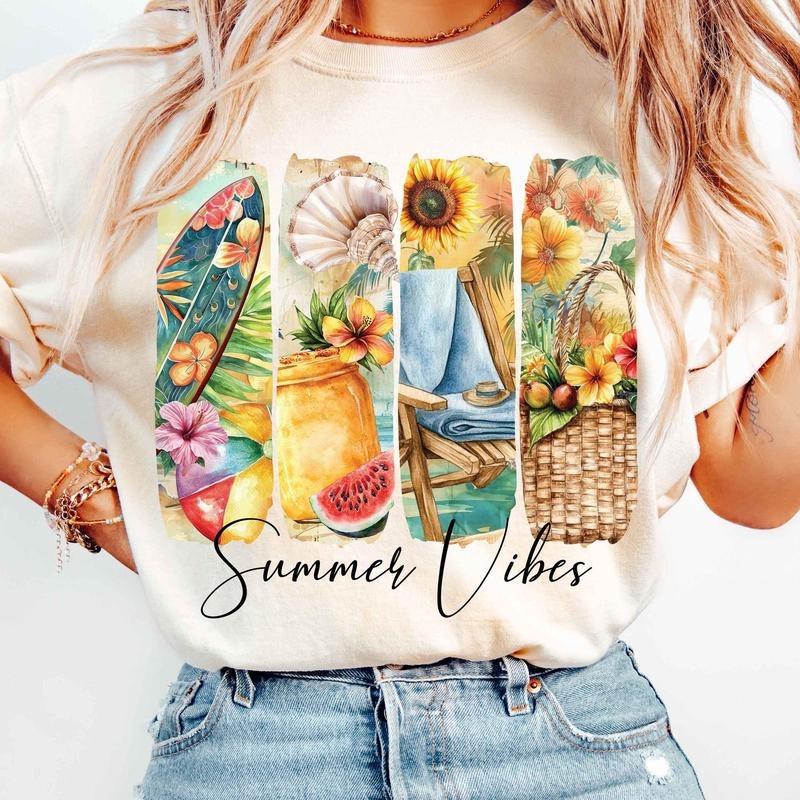 Summer Vibes T-Shirt, Retro Summer Shirt, Beach Scene T-Shirt, Summer Shirt, Brushstroke Summer T-Shirt Hoodie, Sweatshirt