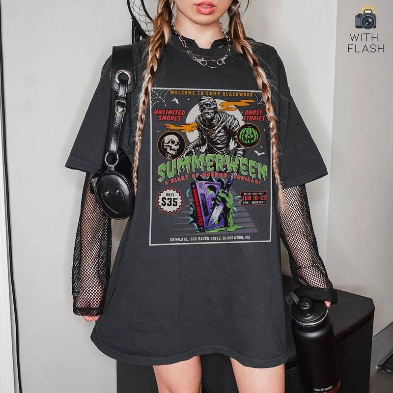 Summerween Mummy Folk Horror Shirt, Slasher Summer Camp 80's Horror Movie Tee, Boo Basket Spooky Summer Shirt Hoodie,...