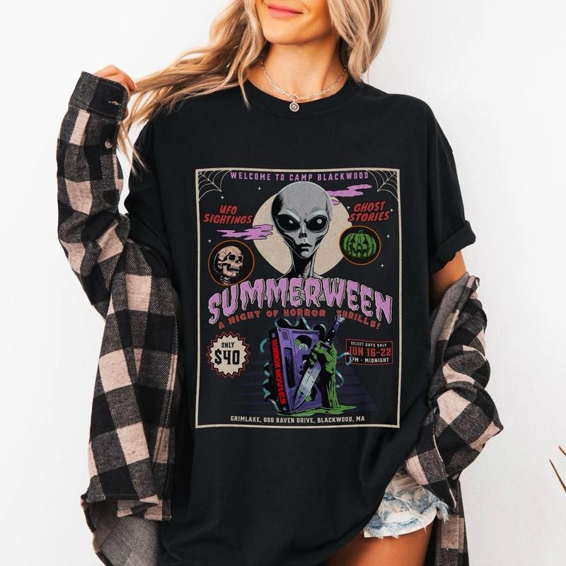 Summerween Shirt, 80s Ghost Shirt, Slasher Summer Camp Sweater, 80's Retro Horror Movie T-Shirt, Boo Basket Spooky Summer...