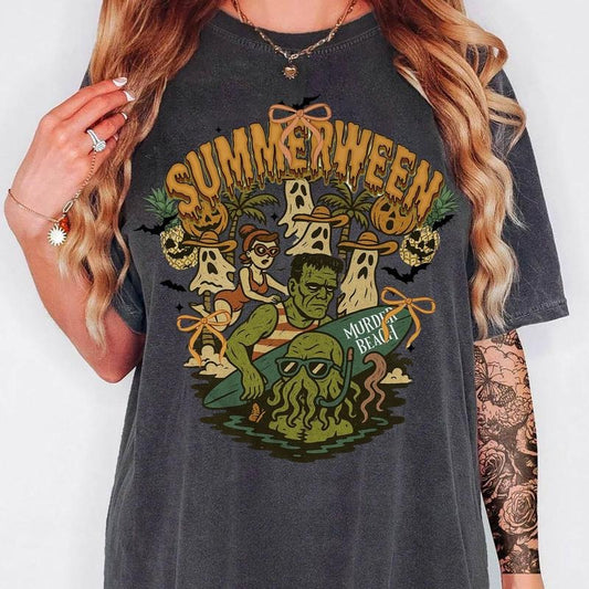Summerween Shirt, Summer Halloween Tee, Spooky Summer T-Shirt, Halloween Horror Characters Shirt, Spooky Season Tee...