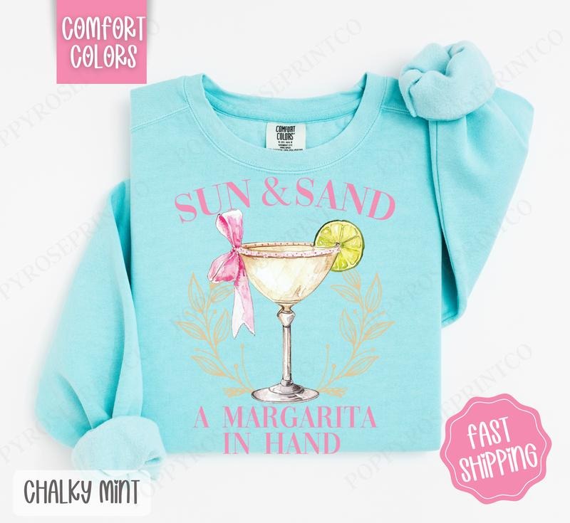 Sun and Sand Margarita Comfort Colors Sweatshirt, Cute Cocktail Sweater, Trendy Margarita Crewneck T-Shirts, Hoodie
