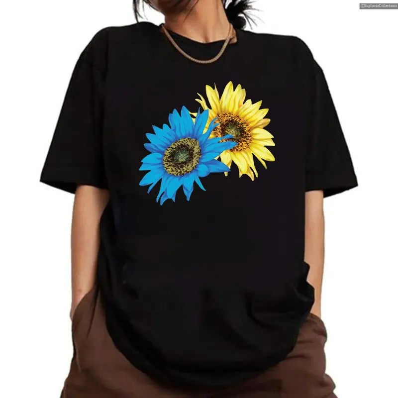 Sunflower Blue Yellow Proud Ukraine T-Shirt, Proud Ukrainian Pray for Ukraine Tee, No War UKR Millitary Shirt, UKr...