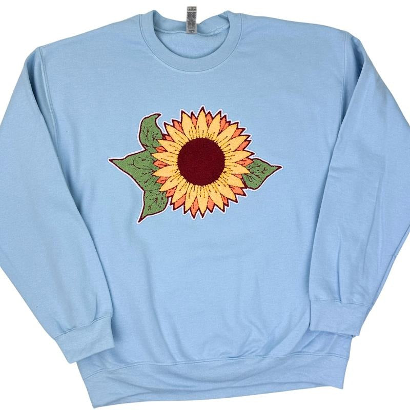 Sunflower Chenille Patch Sweatshirt -- LIGHT BLUE T-Shirts, Hoodie | WearSparks.com