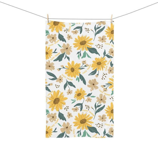 Sunflower Hand Towel, Subtle F*ck Trump Kitchen Towel, Anti Trump Tea Towel, Political Home Decor, Democrat Mom Gift For...