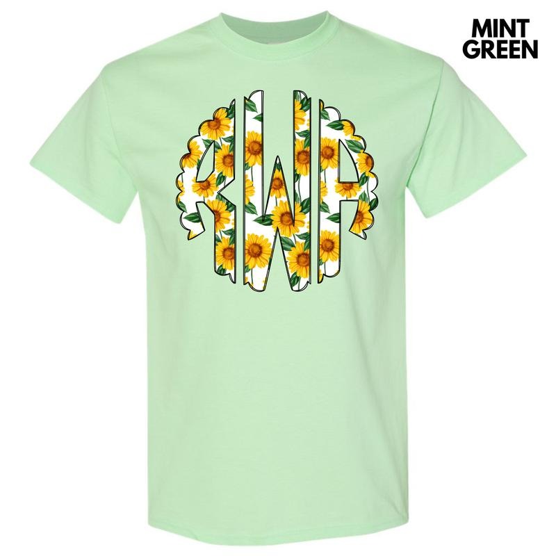 Sunflower Monogram Gildan Short Sleeve T-Shirt 'NLB' Hoodie, Sweatshirt | WearSparks.com