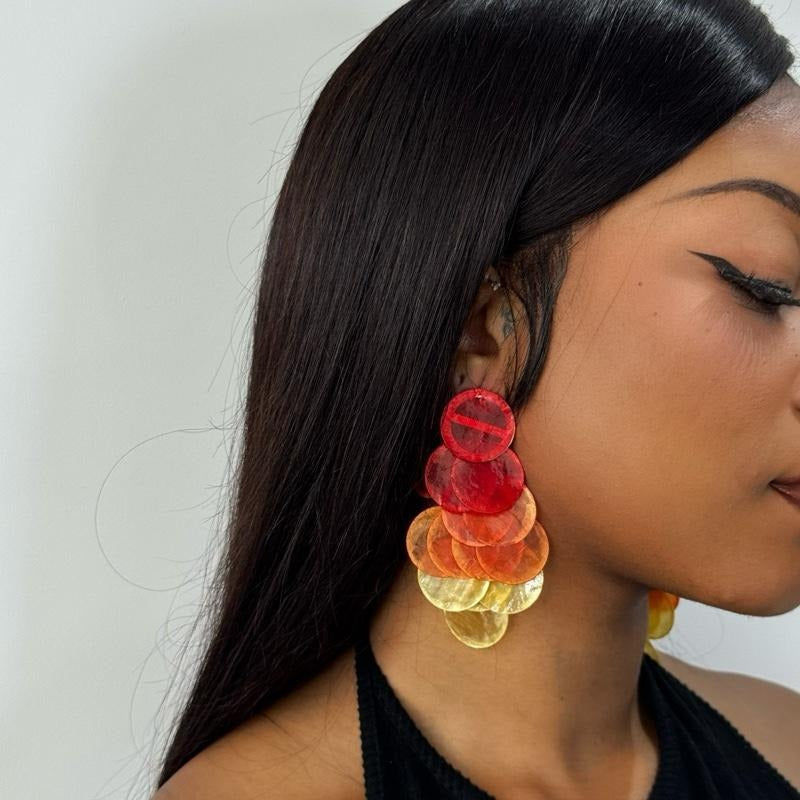 Sunset Chandelier Earrings - Elegant Drop Earrings with Red & Orange Beads, Casual Accessory for Various Occasions...