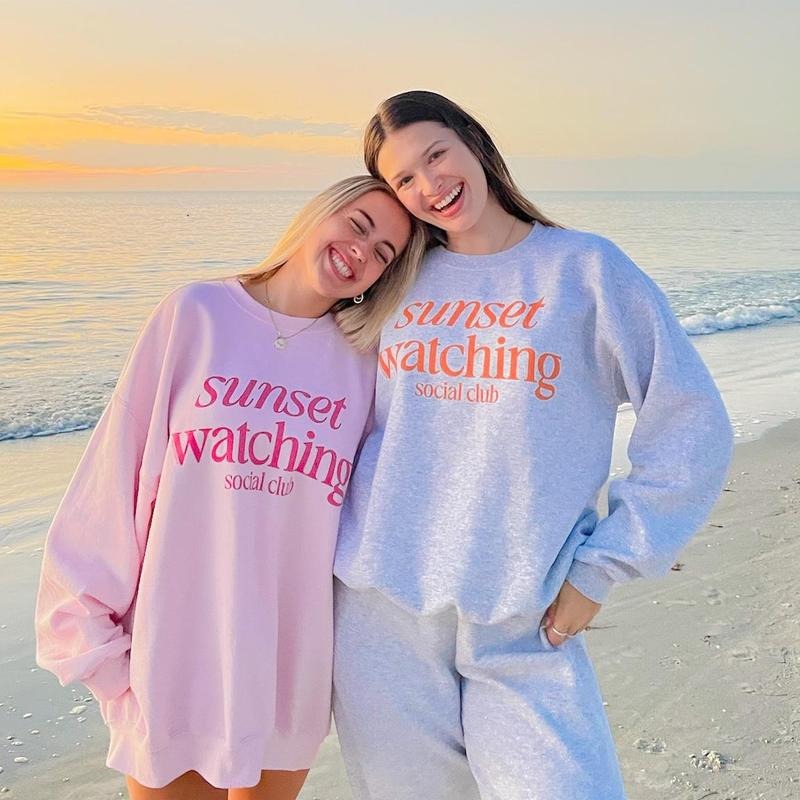 Sunset Watching Social Club Sweatshirt, Cotton Casual Oversized Hoodie, Sunset Hoodie, Beach Hoodie, Womens Sweatshirt...