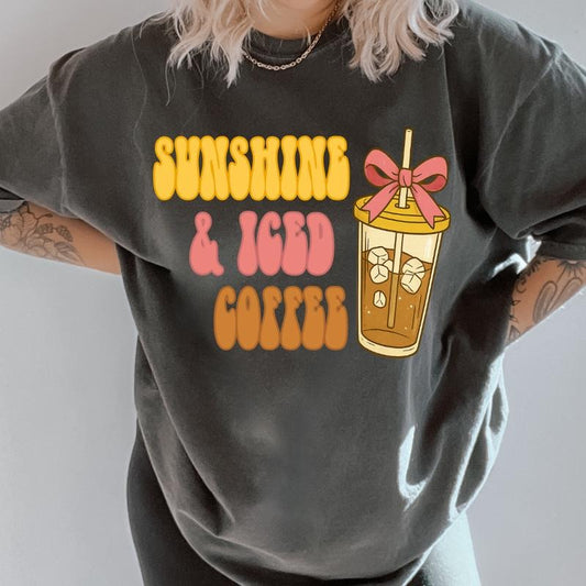 Sunshine & Iced Coffee Shirt ~ Unisex Apparel Relaxed Fit Printed In The USA Clothing Womenswear Casual Comfort Cotton...