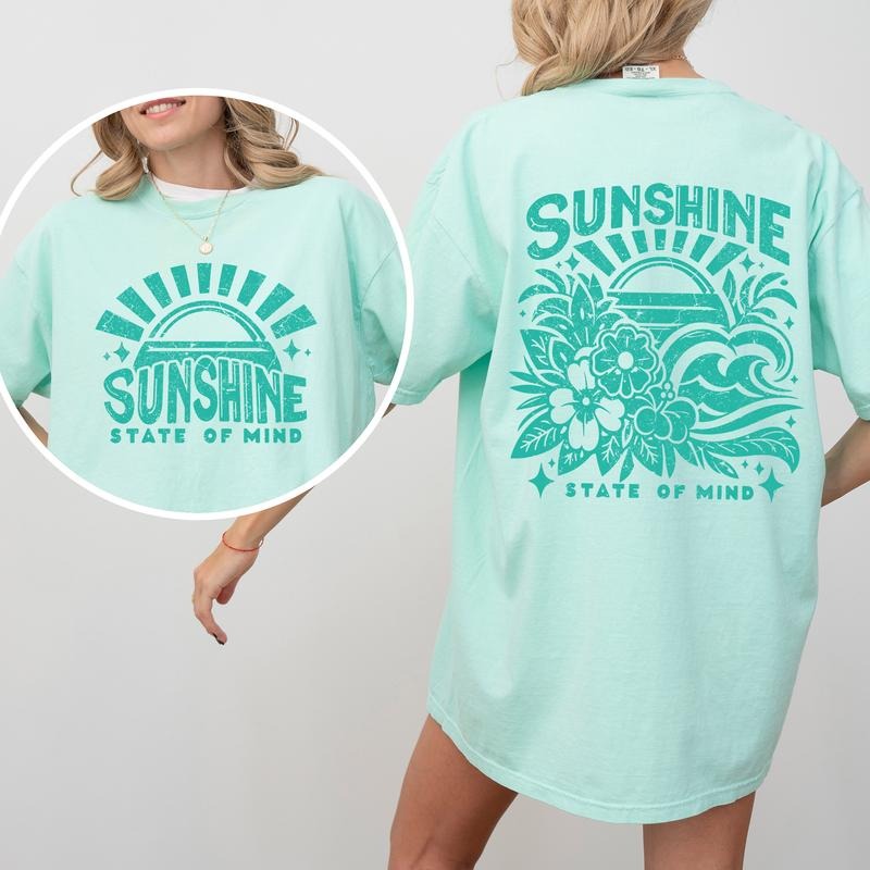 Sunshine State of Mind, Retro, Front and Back, Retro Beach, Summer, Comfort Colors T-Shirt, Women's Comfort Colors Tee...