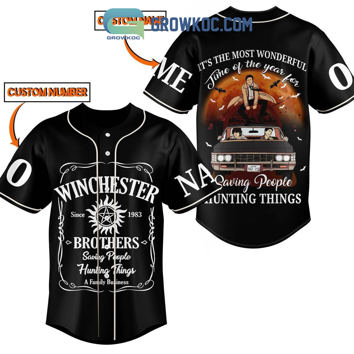 Super Natural Winchester Brothers Saving People Hunting Things Personalized Baseball Jersey