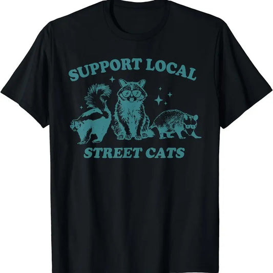 Support-Local-Street-Cat Funny Vintage Raccoon Opossum Skunk T-Shirt | Unisex Cotton Tee, Short Sleeve, Size S-5XL...