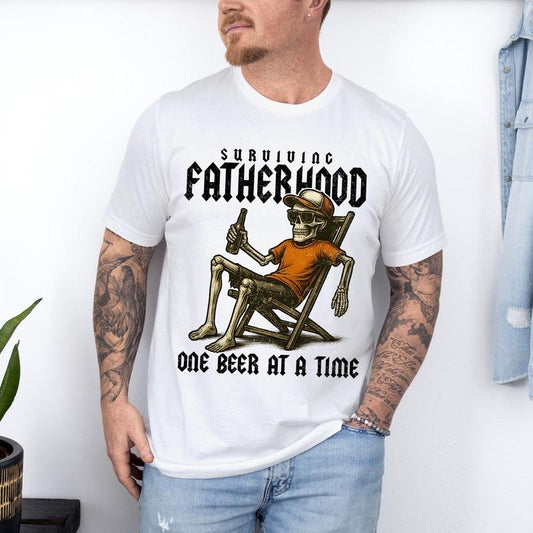 Surviving Fatherhood One Beer At A Time Shirt Funny Dad Shirt Skeleton Dad Shirt Drinking Husband Fatherhood Shirt...