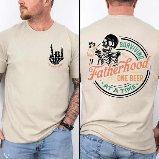 Surviving Fatherhood One Beer at a Time Shirt Father's Day Funny Birthday Shirt Gift For Dad Cotton Graphic Menswear,...