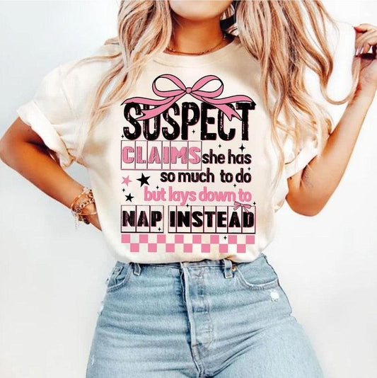 Suspect Claims T-shirt, Sarcasm Trendy, Funny Saying, Pink Coquette Hoodie, Sweatshirt | WearSparks.com