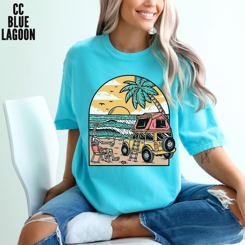 Skeleton On The Beach Shirt/Hoodie/Sweater Beach Vacation Shirt Summer Beach Shirt Funny Skeleton Beer Shirt Vsco Shirt...