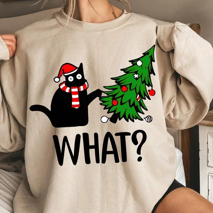 Christmas Cat What 100% Cotton T-Shirt/Sweatshirt - Festive Unisex Style - Breathable Material Hoodie | WearSparks.com