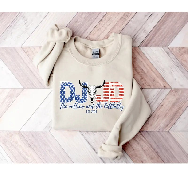 DJ JD Ridin With The Outlaw And Hillbilly Trum Crewneck T-Shirt/Sweatshirt 2024 - Unisex Style, 100% Cotton
