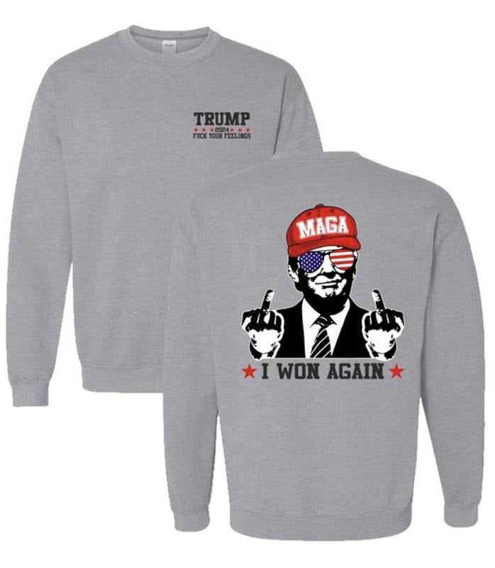 I Won Again Trump Shirt/Hoodie/Sweatshirt, Retro Crewneck, Cotton, Menswear Tops | WearSparks.com