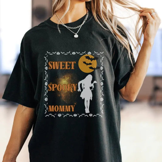 Sweet Spooky Mommy Halloween Tshirt For Number 1 Mom Oversized Tee Gift For Wife Mom Girlfriend Cute Spooky Season Shirt...