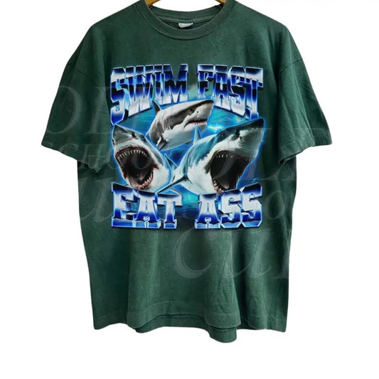Swim Fast Eat A... Shirt, Funny Shark Shirts For Friends,Meme 90s Graphic Tee, Meme Shirts, Humor Ocean Shirt, Sarcastic...