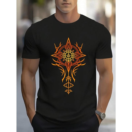 Symbol Print, Men's Crew Neck Short Sleeve T-shirt, Stylish & Trendy & Cozy For Casual Summer Wear Made in USA Hoodie,...