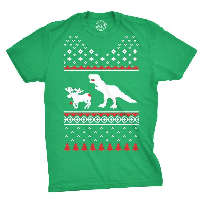 T-Rex Attack Moose Ugly Sweater Sarcastic T Shirt Funny Christmas Gift Sarcasm Mens Funny T Shirts Cool Tees Soft Stylish...