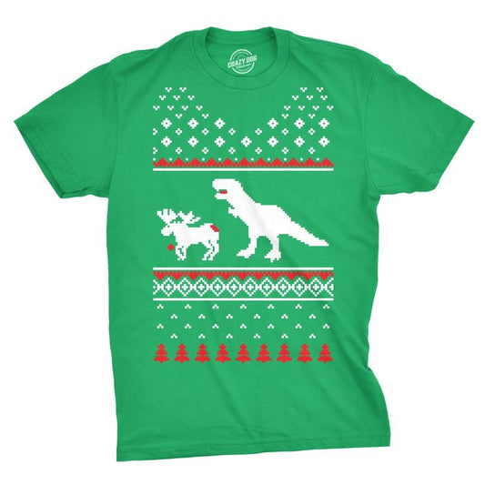 T-Rex Attack Moose Ugly Sweater Sarcastic T Shirt Funny Christmas Gift Sarcasm Mens Funny T Shirts Cool Tees Soft Stylish...