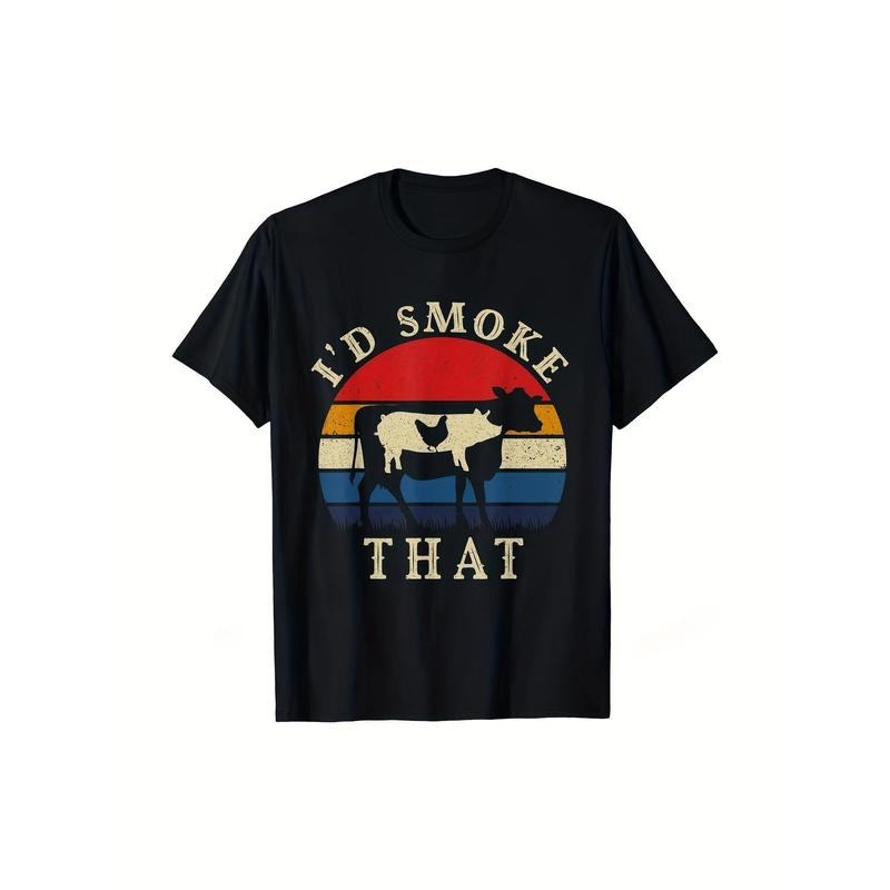 T-Shirt I'd Smoke That Funny BBQ Vintage Meat Smoker Harajuku Men's T-shirts Pitmaster Gift Cotton Men Tops Unique Funny...