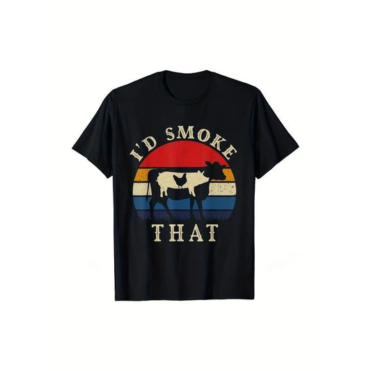 T-Shirt I'd Smoke That Funny BBQ Vintage Meat Smoker Harajuku Men's T-shirts Pitmaster Gift Cotton Men Tops Unique Funny...