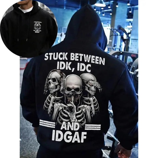 Men's Skull & Letter Print Drop Shoulder Hoodie/T-Shirt, Fashion Casual Loose Drawstring Pocket Hooded T-Shirt for Daily...