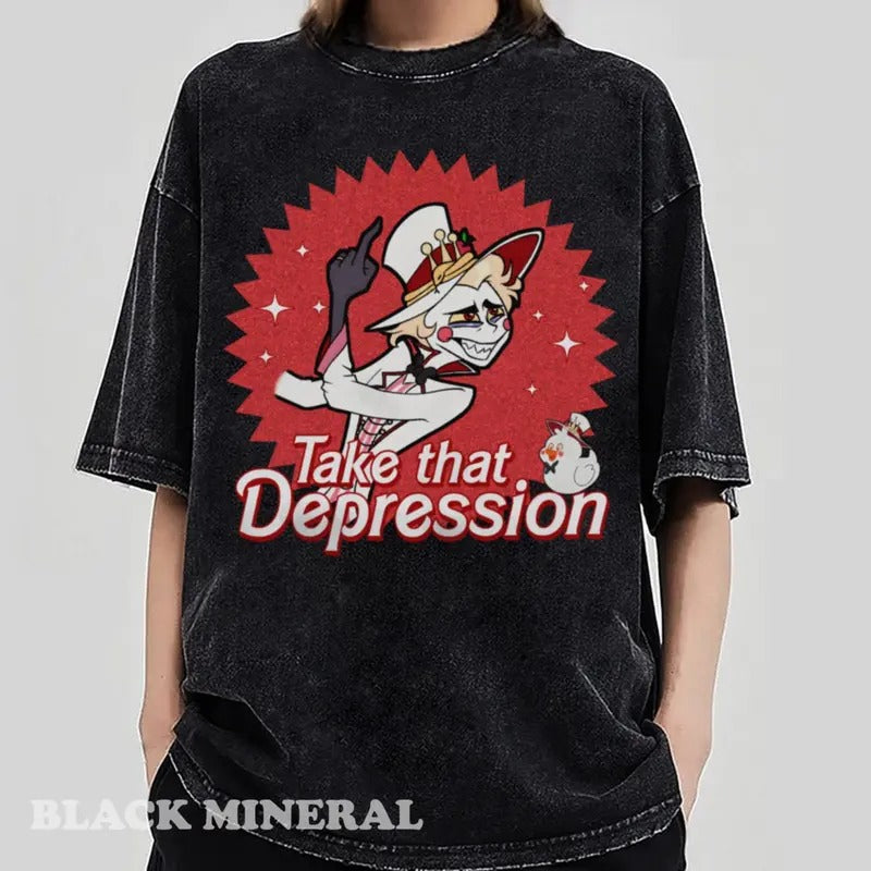TAKE THAT DEPRESSION T-Shirt, Lucifer Morningstar T-Shirt, Lucifer Hazbin Hotel Shirt, Lucifer Vivziepop T-Shirt, Cartoon...