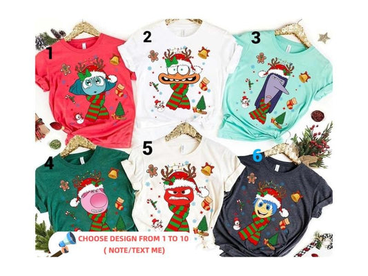 (CHOOSE DESIGN FROM 1 TO 10 ( NOTE/TEXT ME))_Inside Out 2 Characters Christmas Shirt, Reindeer Joy Anxiety Anger Sadness...