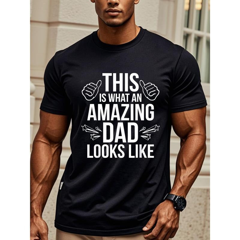 THIS IS WHAT AN AMAZING DAD LOOKS LIKE, Soft 100% Cotton Crew Neck T Shirts For Men, Black Graphic Tee, Funny, Casual...