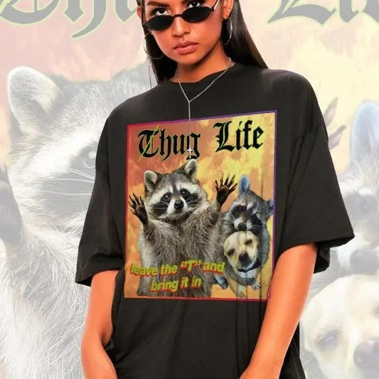THUG LIFE Hug Life Meme Shirt -Raccoon Tanuki,Opossums Lover Shirt,Possums Shirt,Sad Opossums Meme,Eat Trash Possum...