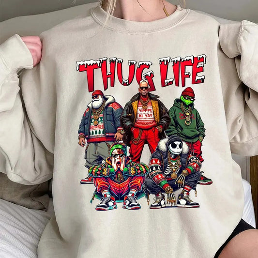 THUGLIFE Christmas Shirt, Christmas Movies Shirt, Xmas Graphic Tee Comfort Cotton Fabric Top Fit Hoodie Sweatshirt