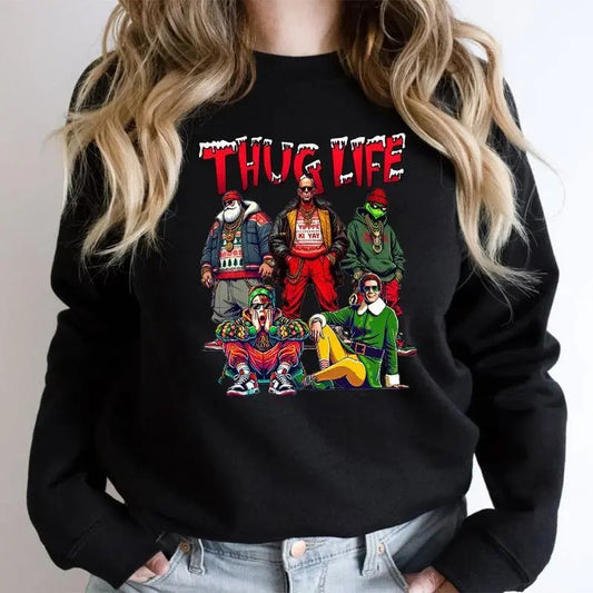 THUGLIFE Christmas Sweatshirt, Christmas Movies Shirt, Friends Gifts for Women Holiday Crewneck Xmas, Xmas Graphic Tee Hoodie
