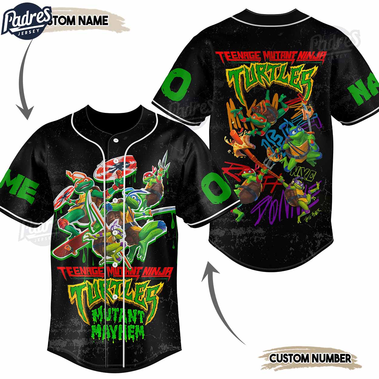 TMNT MUTANT MayHem Ninja Turtles Custom Baseball Jersey - Padres Jersey Oasis: Elevate Your Baseball Style Game... (Image 1)