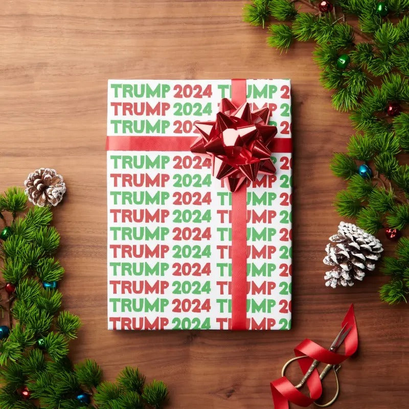 TRUMP 2024 Christmas Red Green Pattern Wrapping Paper T-Shirts, Hoodie, Sweatshirt | WearSparks.com
