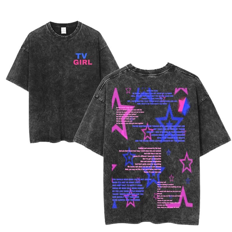 TV Girl Lyrics Collage T-Shirt, Retro Star Typography Shirt, Sadcore Indie Band Tee, Vaporwave Aesthetic Graphic Top,...