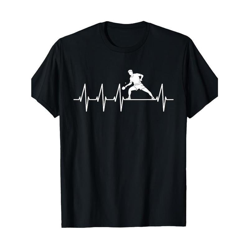 Table Tennis Heartbeat Butterfly Table Tennis Player T-Shirt-Comfortable, Crew Neck, Casual, Print, Fashion Made in USA...